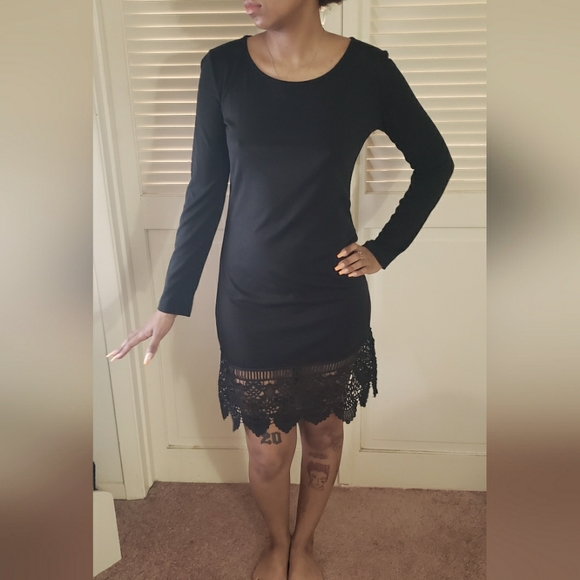 Black Dress with Embroidered bottom - Picture 1 of 10